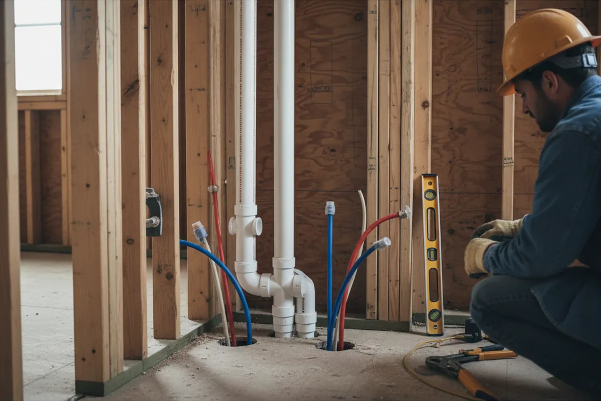 Drain and supply rough-in during Sump Pump Repair in Meridian